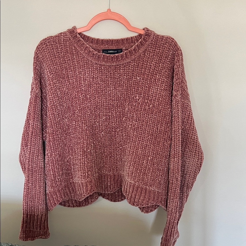 Zara Dusty Rose Chenille Crewneck Sweater